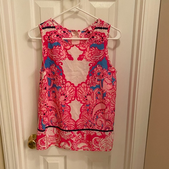 Lilly Pulitzer Iona Shell Engineered Safari silk pink white blue back buttons - Picture 2 of 13